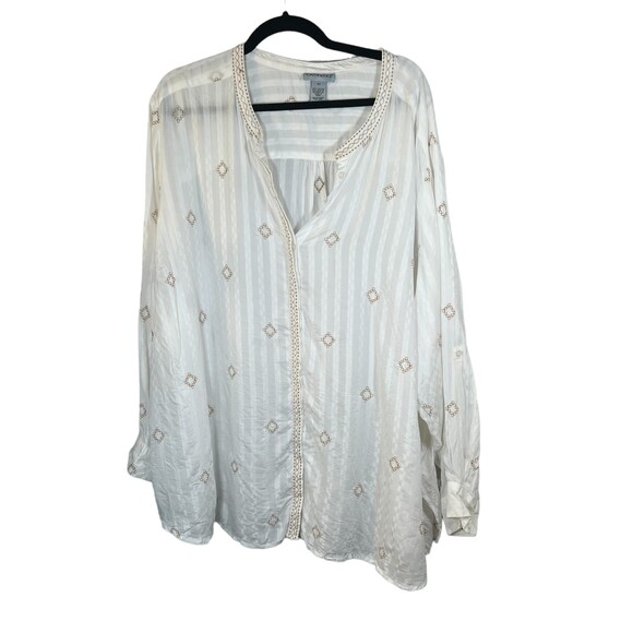 Catherines Cream Beige Embroidered Flowy Boho Peasant Style Blouse Size 4X - Picture 1 of 5
